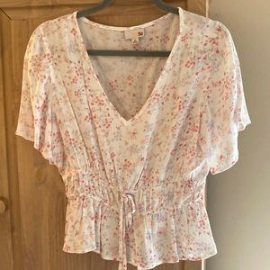 Sheer floral crinkle gauze top